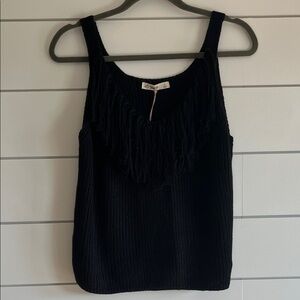 La Ven Chic Black Fringe Knit Tank Top NWT Size Small
